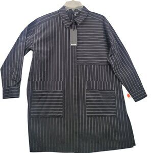 Sun Kim Womens XS Pinstripe Tunic Button Front Pockets USA Lagenlook Designer